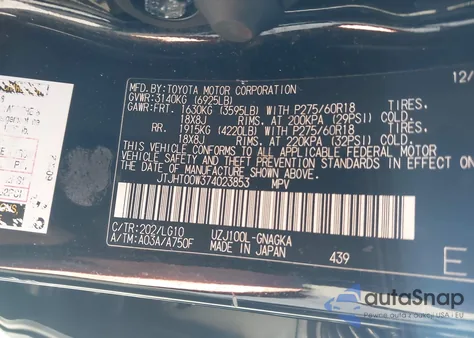 2007 Lexus Lx 470 z USA, uszkodzony, nr VIN JTJHT00W374023853